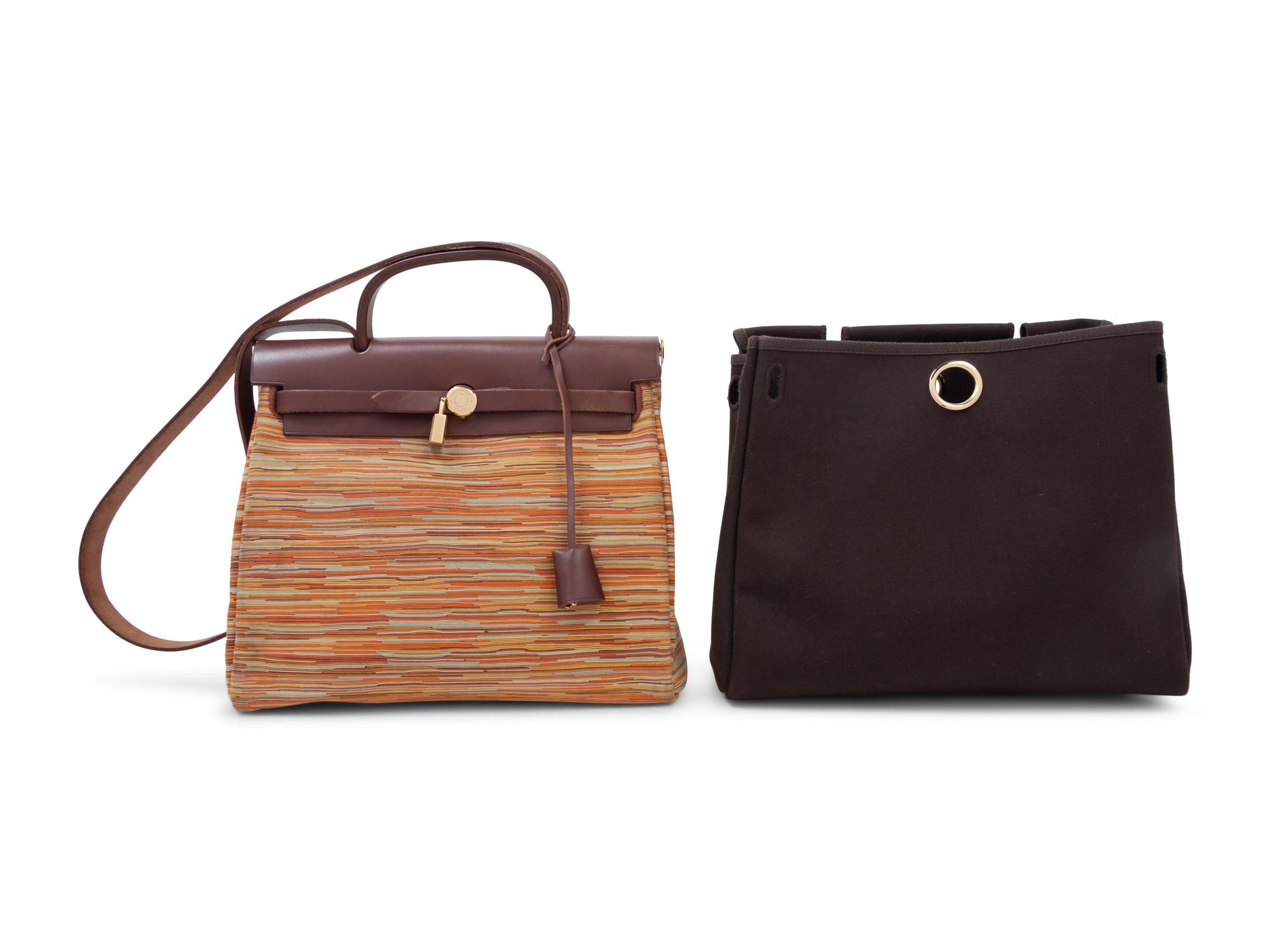 Hermès Vibrato Leather and Canvas Convertible Herbag, 2002