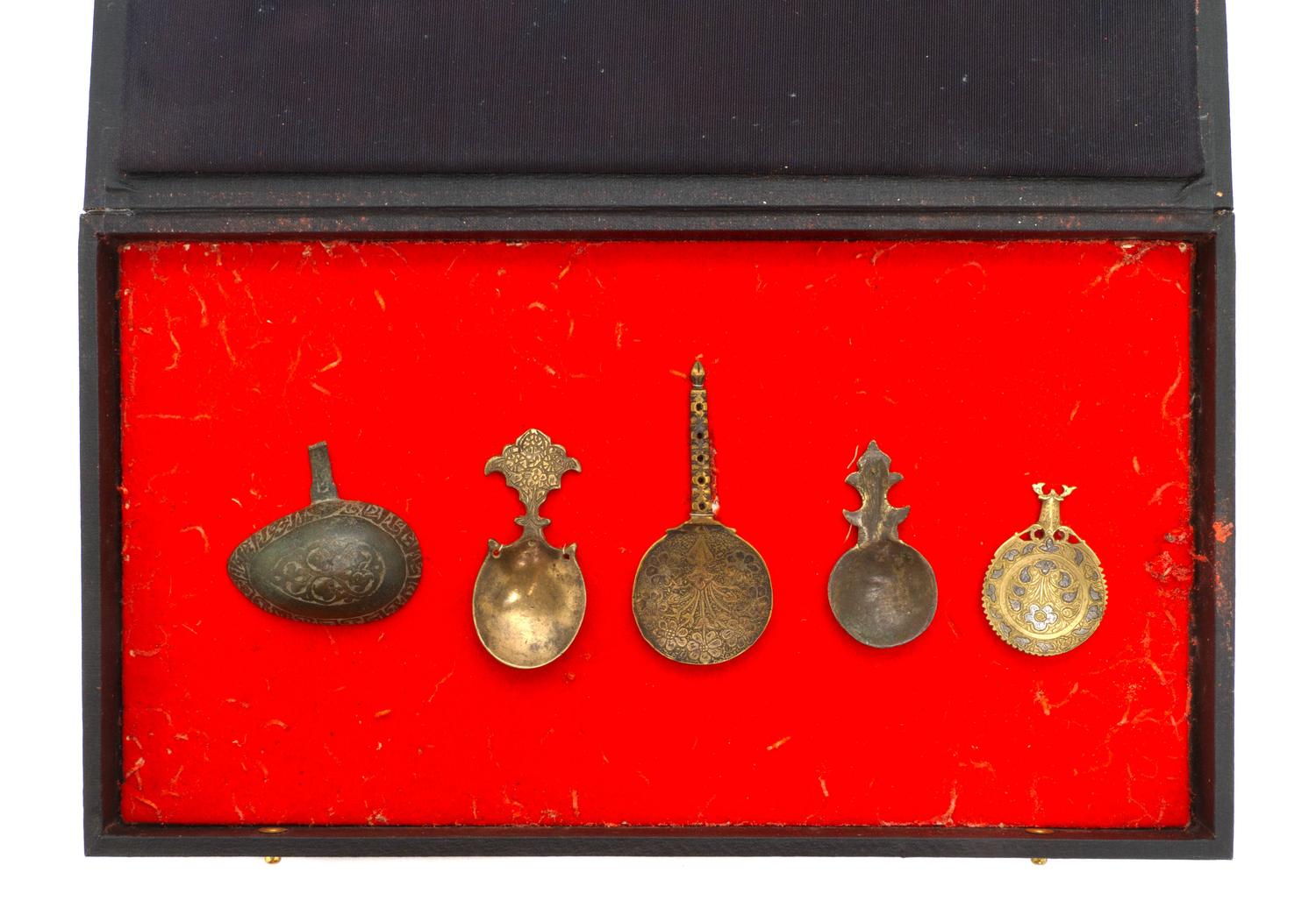 Five Middle Eastern Spoons, Length of first 4 inches.