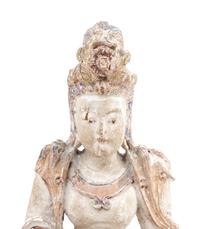 A Chinese Polychrome Painted Wood Figure of Guanyin