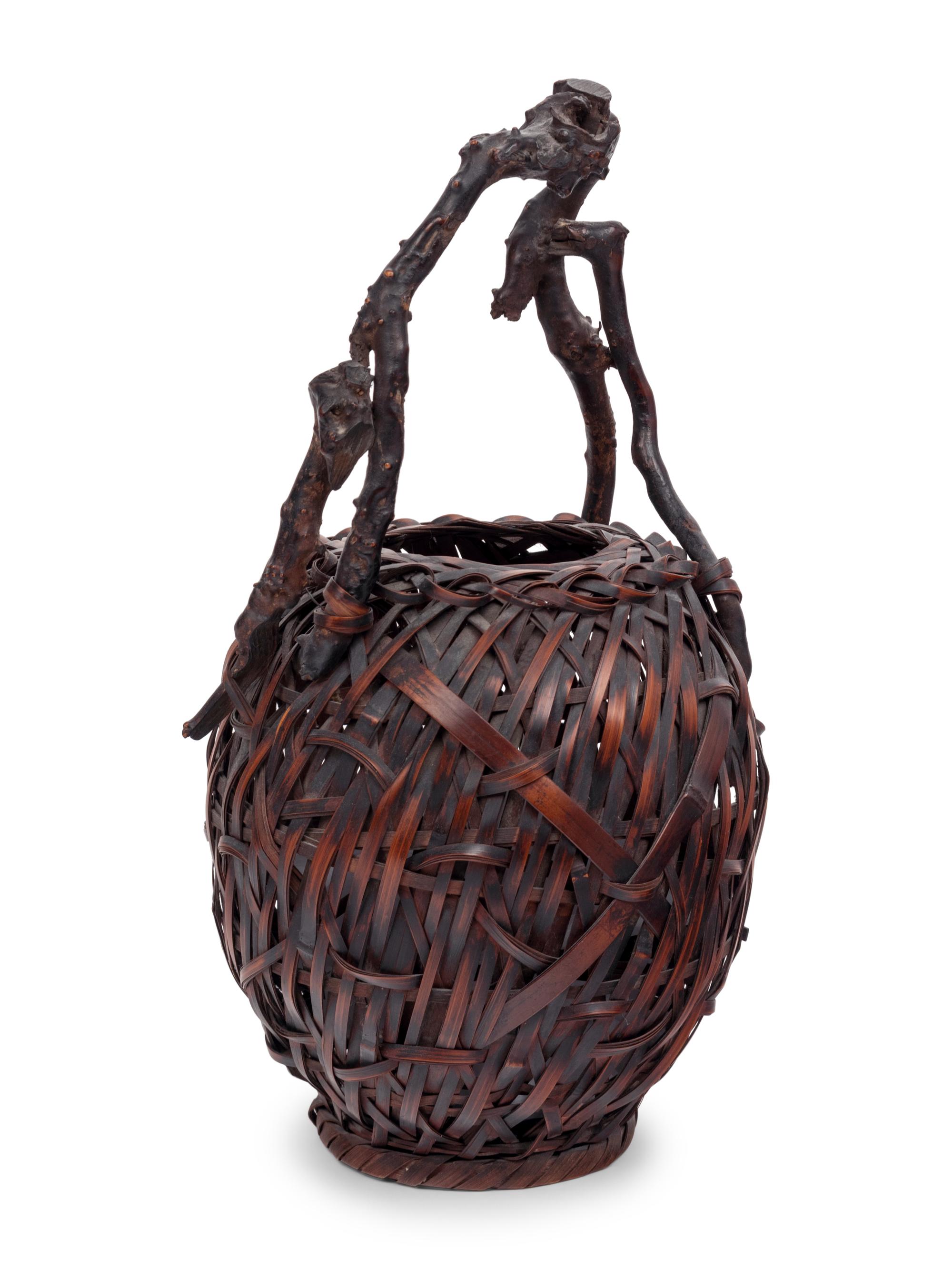 A Japanese Ikebana Bamboo Flower Arranging Basket