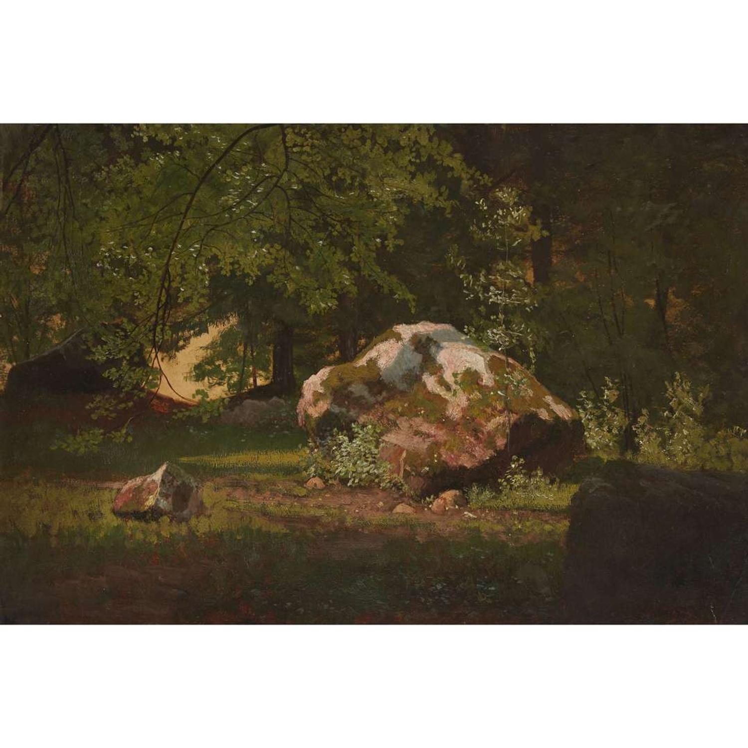 ALBERT BIERSTADT (AMERICAN 1830–1902) "ROCK AND FOREST STUDY"