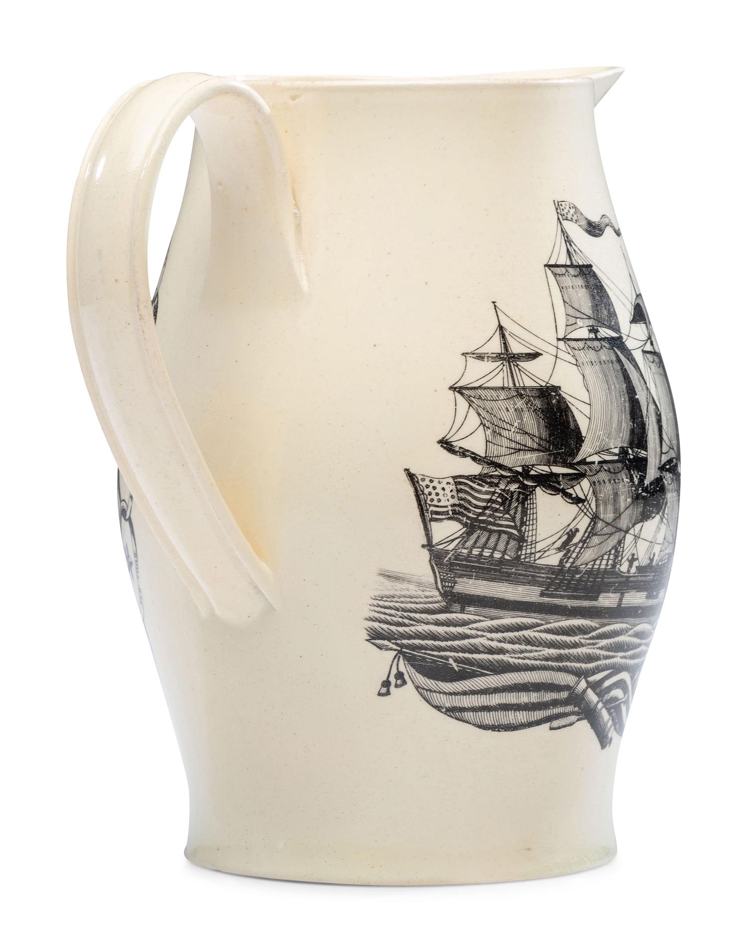A Scarce Staffordshire Transfer-Printed Creamware 'Washington Crowned with Laurels by Liberty' Pitcher