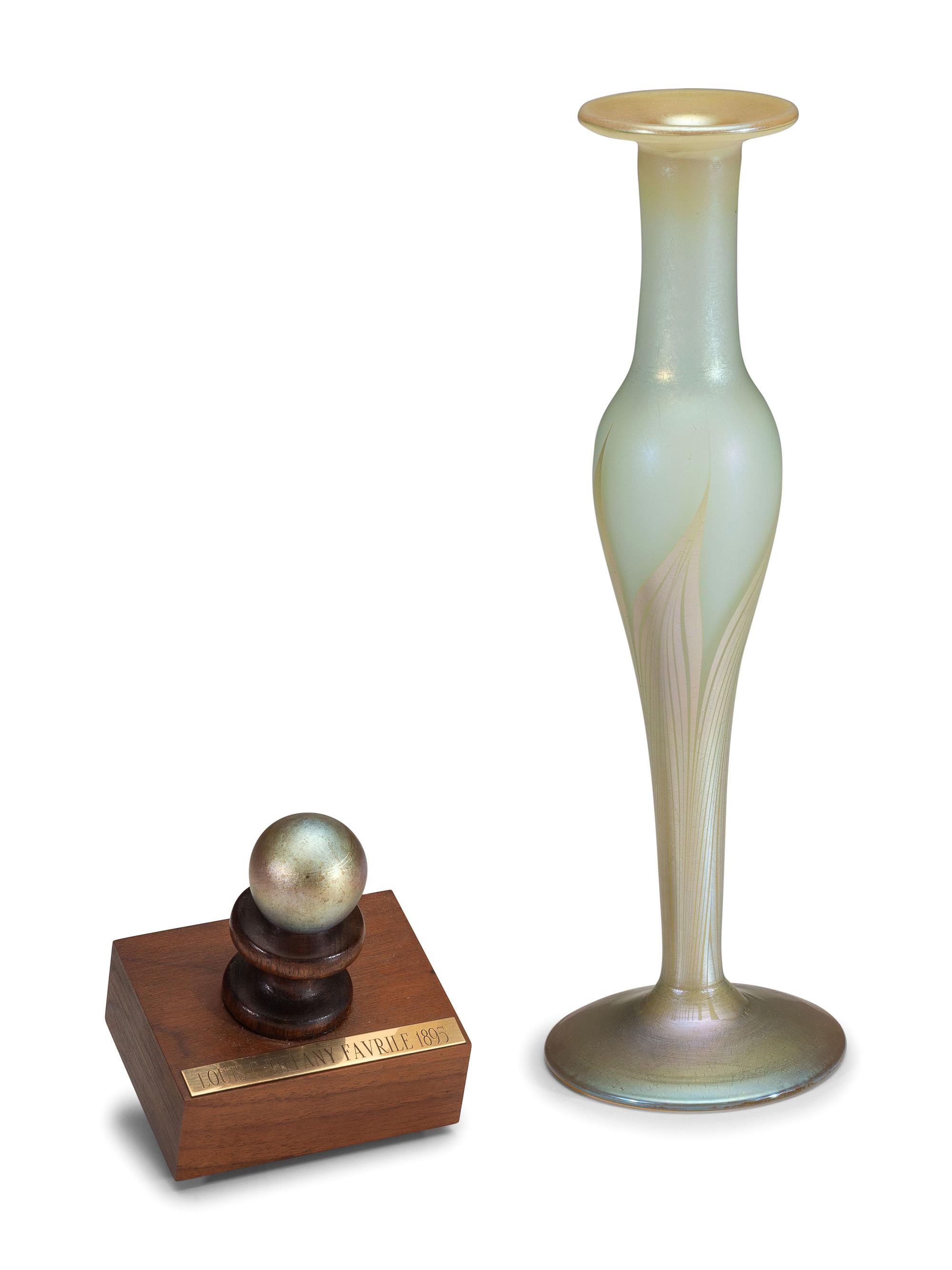 A Tiffany Studios Gold Favrile Pulled Feather Vase