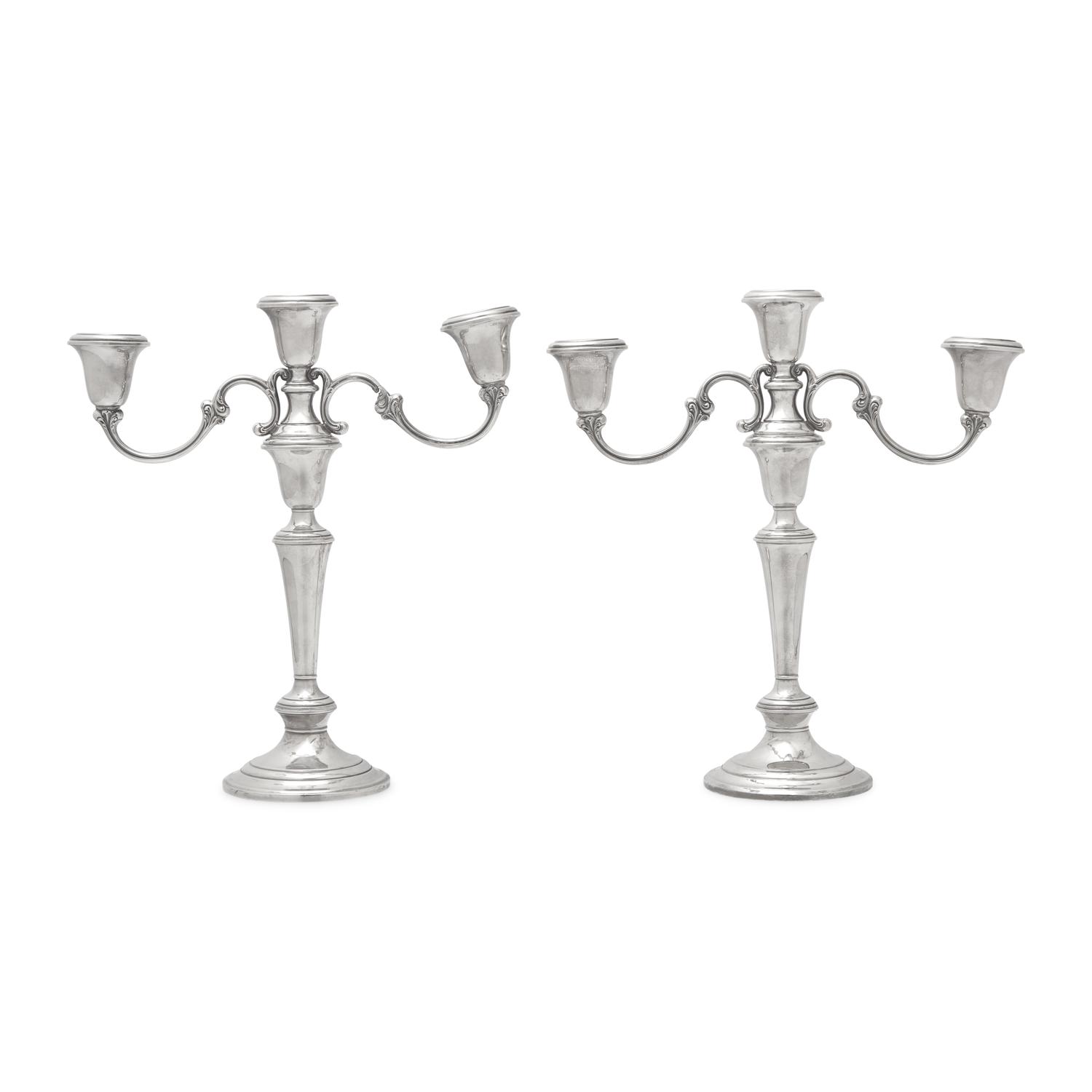 A Pair of American Silver Three-Light Candelabra
