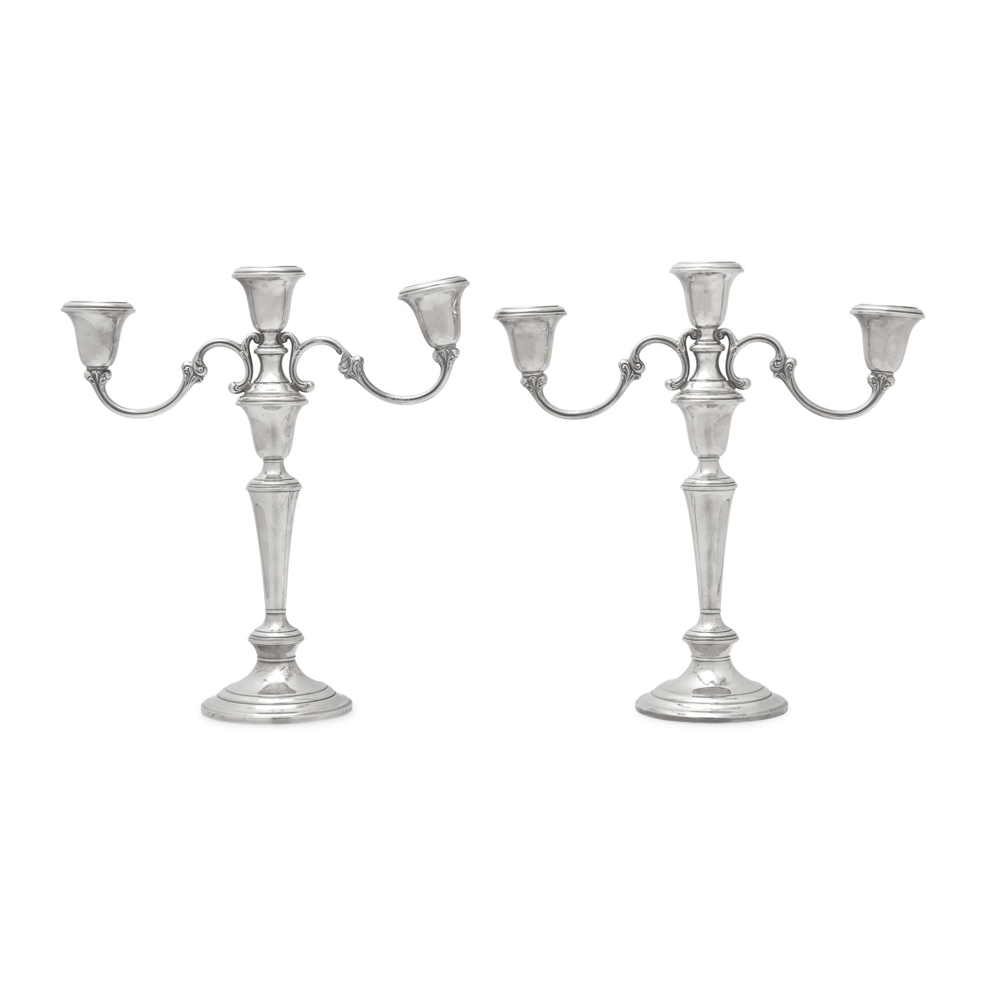 A Pair of American Silver Three-Light Candelabra