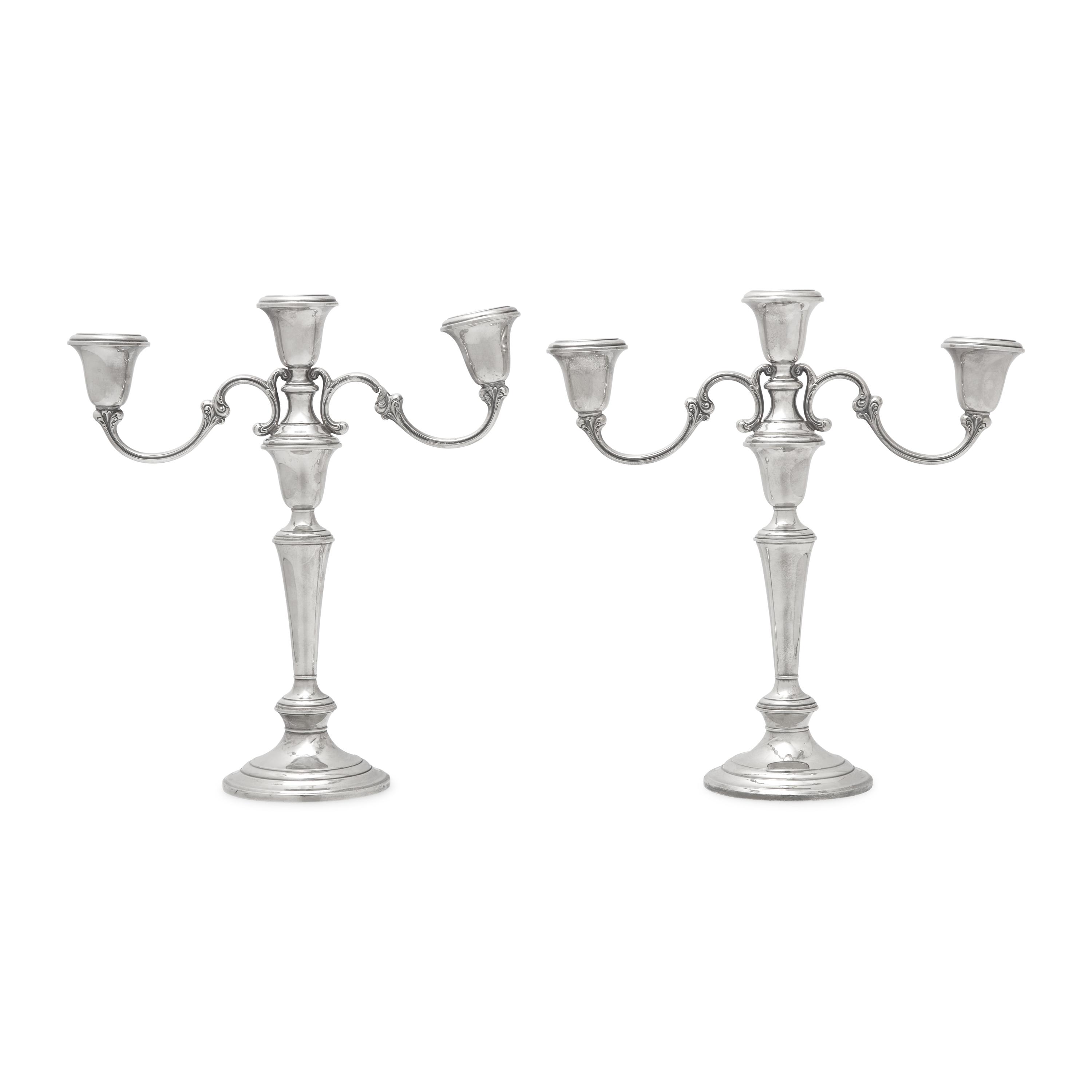 A Pair of American Silver Three-Light Candelabra