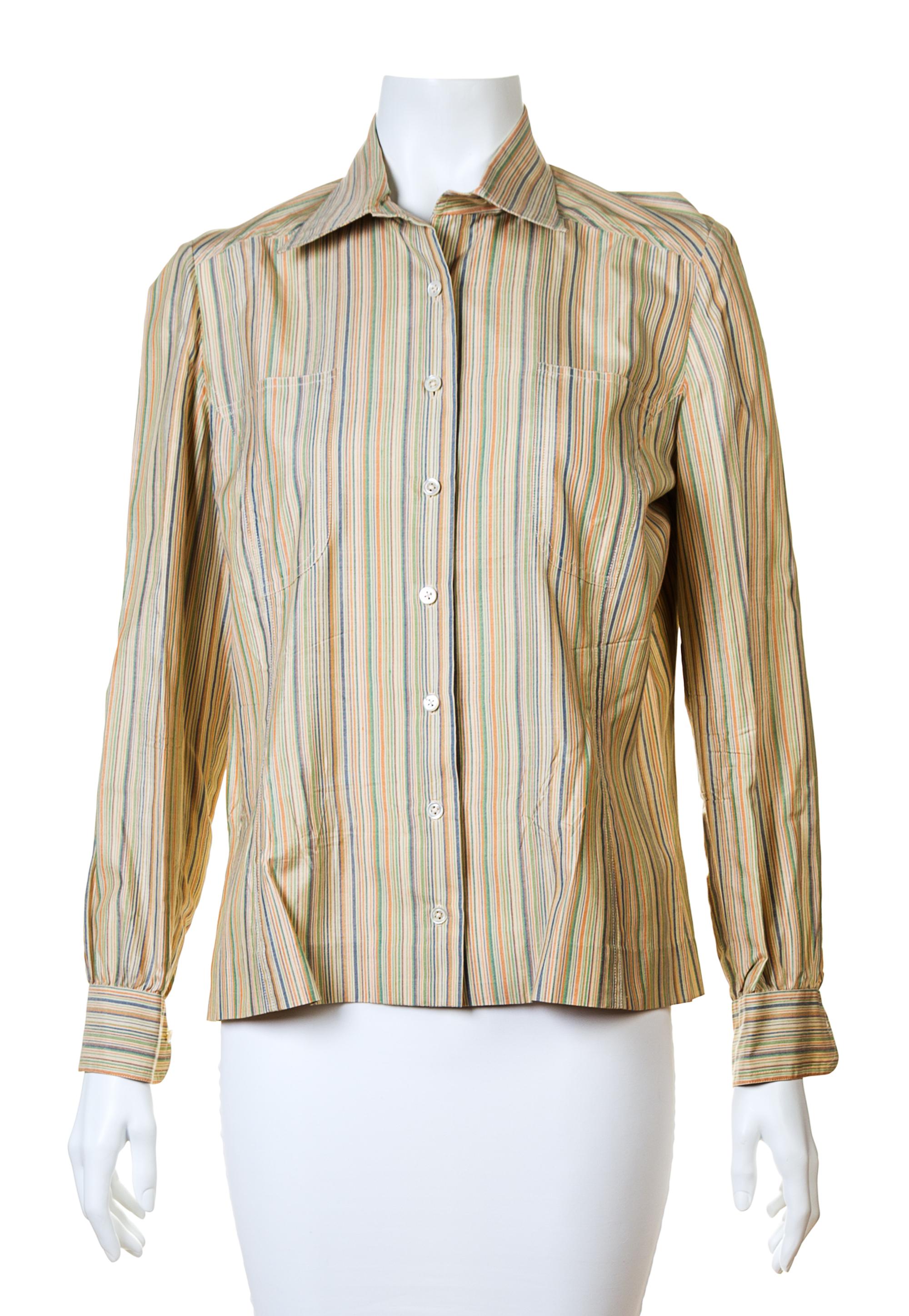 An Hermes Silk Striped Blouse, Size 42.