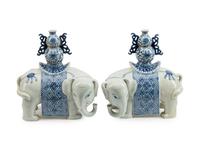 A Pair of Chinese Export Style Porcelain Elephants