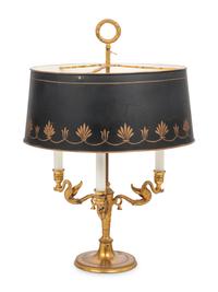 An Empire Style Gilt Bronze Three-Light Bouillotte Lamp