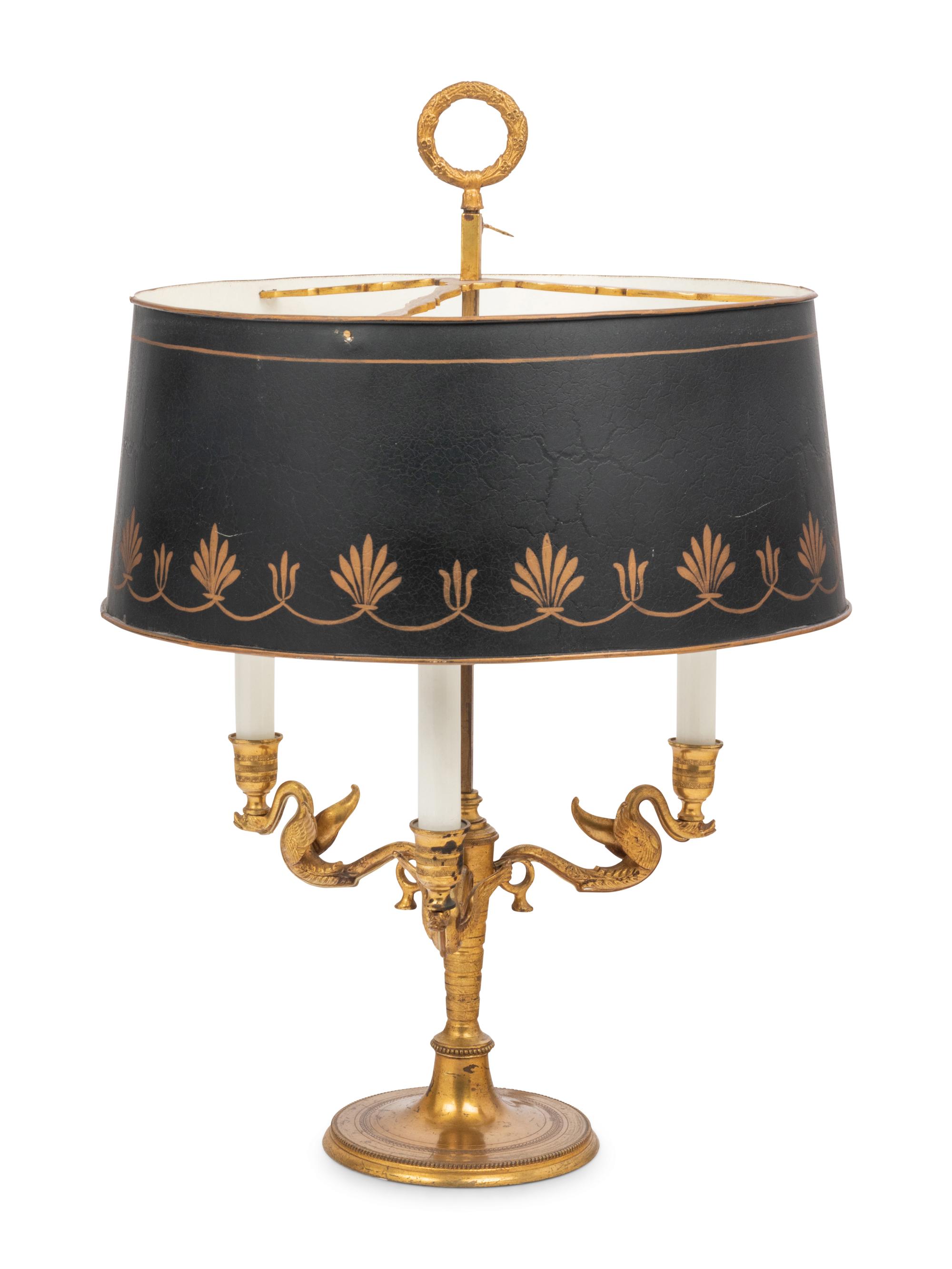 An Empire Style Gilt Bronze Three-Light Bouillotte Lamp