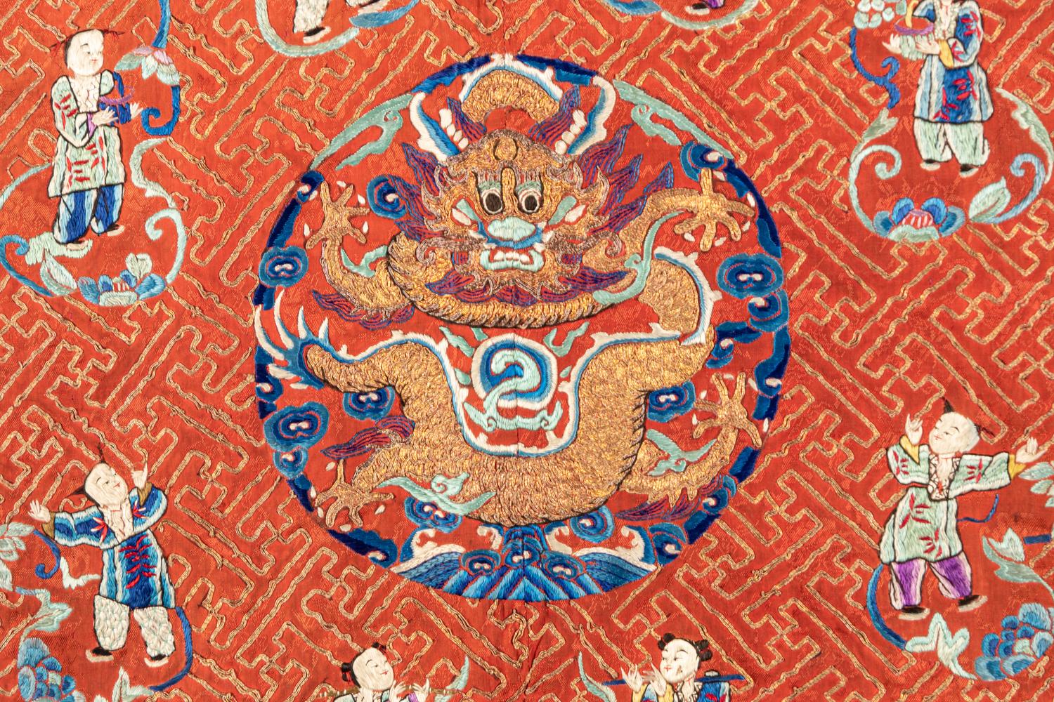 An Apricot Ground Embroidered Silk Lady’s Informal Robe