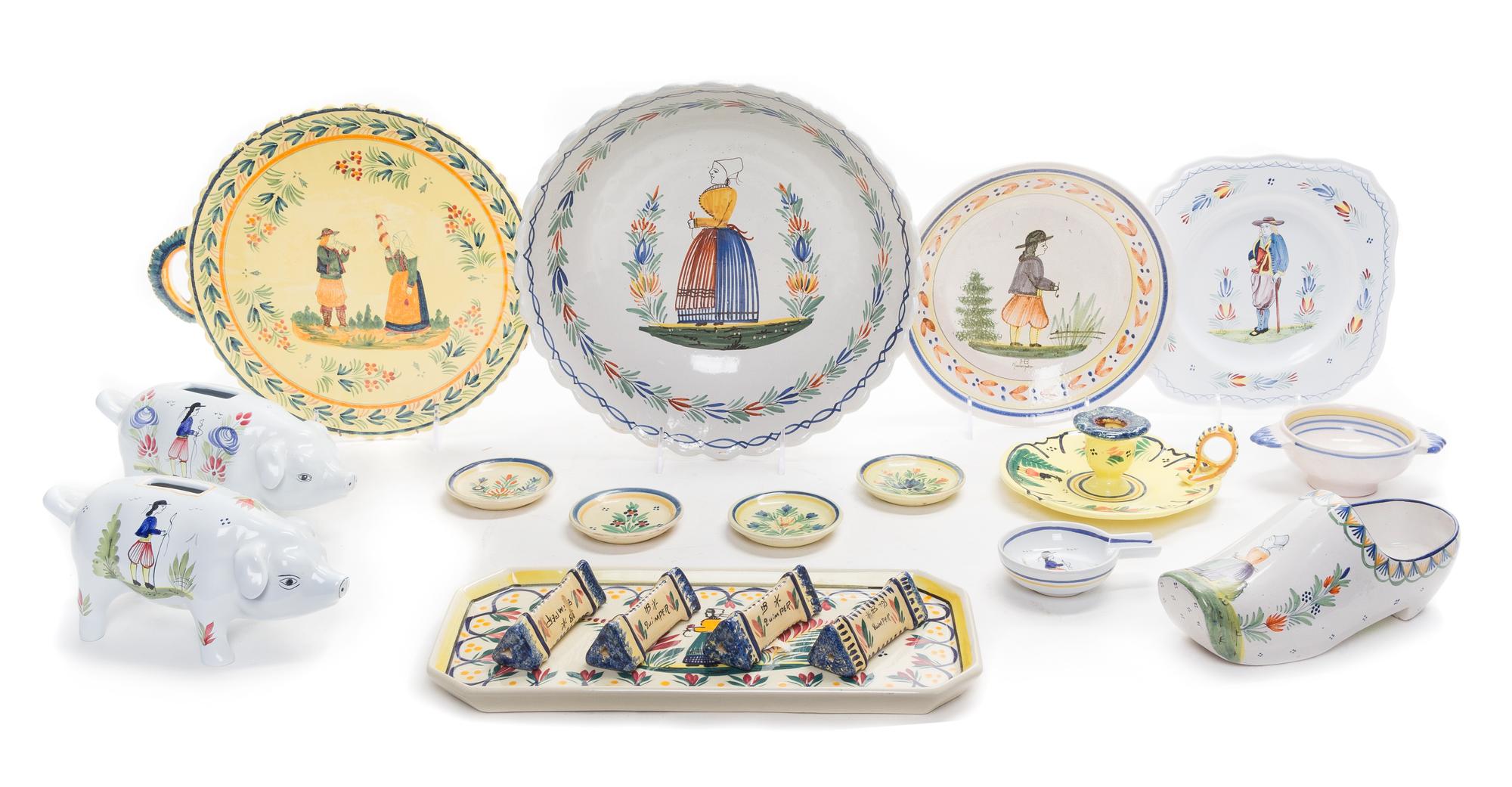 A Collection of Quimper Pottery Articles Diameter of bowl 12 inches.