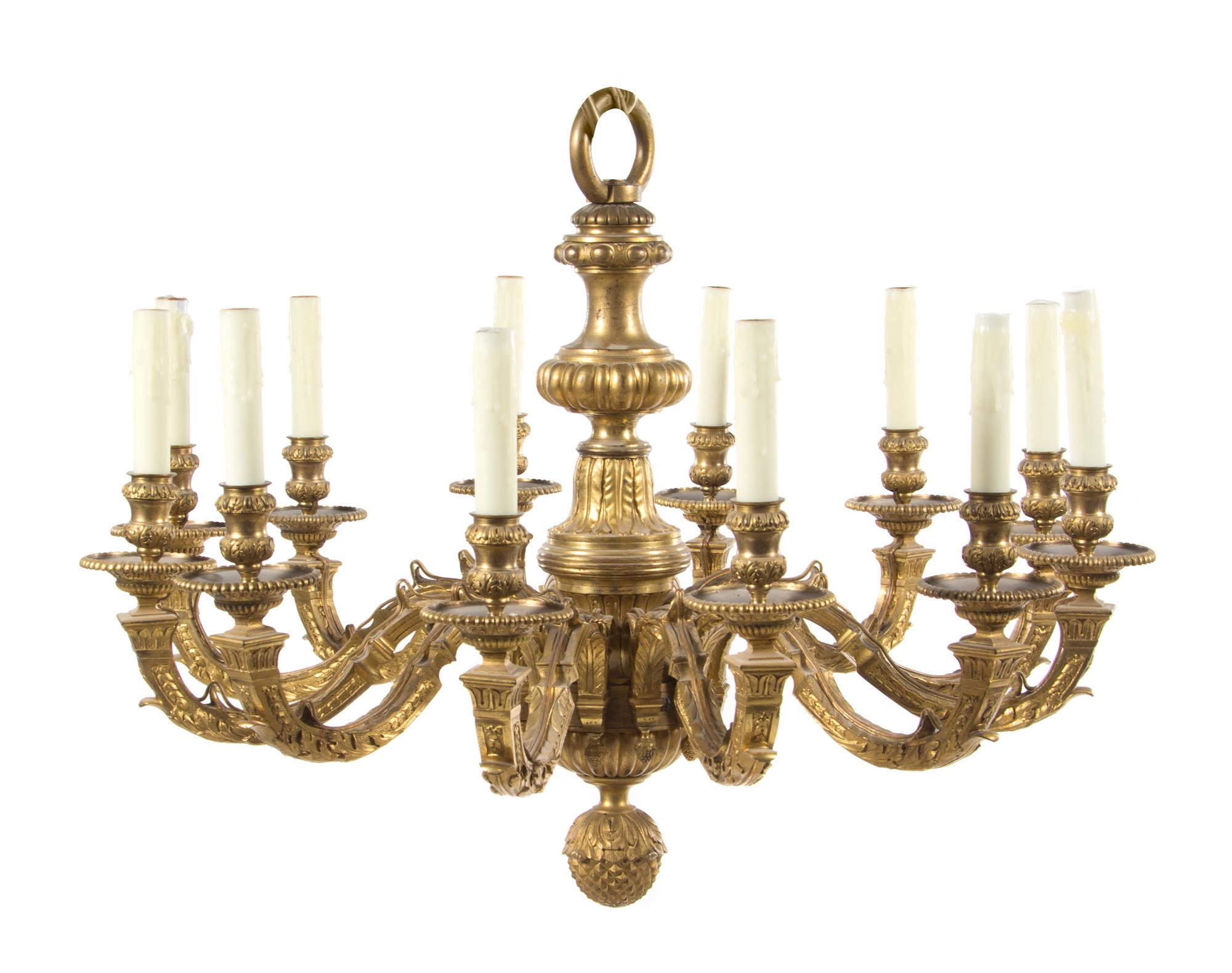 A Louis XVI Style Gilt Bronze Twelve-Light Chandelier Height 24 x diameter 29 inches. — 19TH/20TH CENTURY