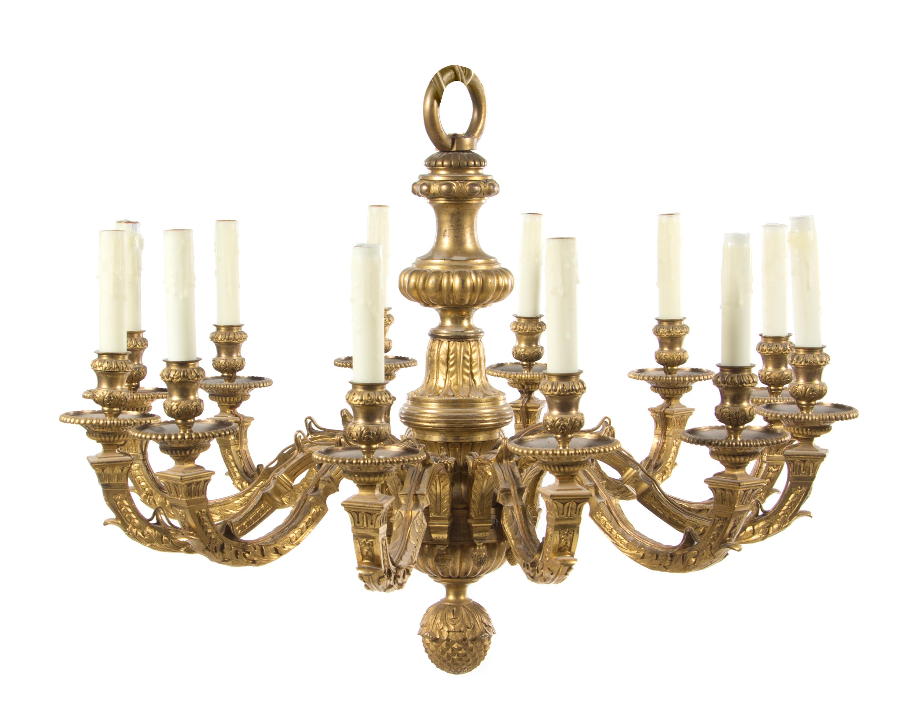A Louis XVI Style Gilt Bronze Twelve-Light Chandelier Height 24 x diameter 29 inches. — 19TH/20TH CENTURY