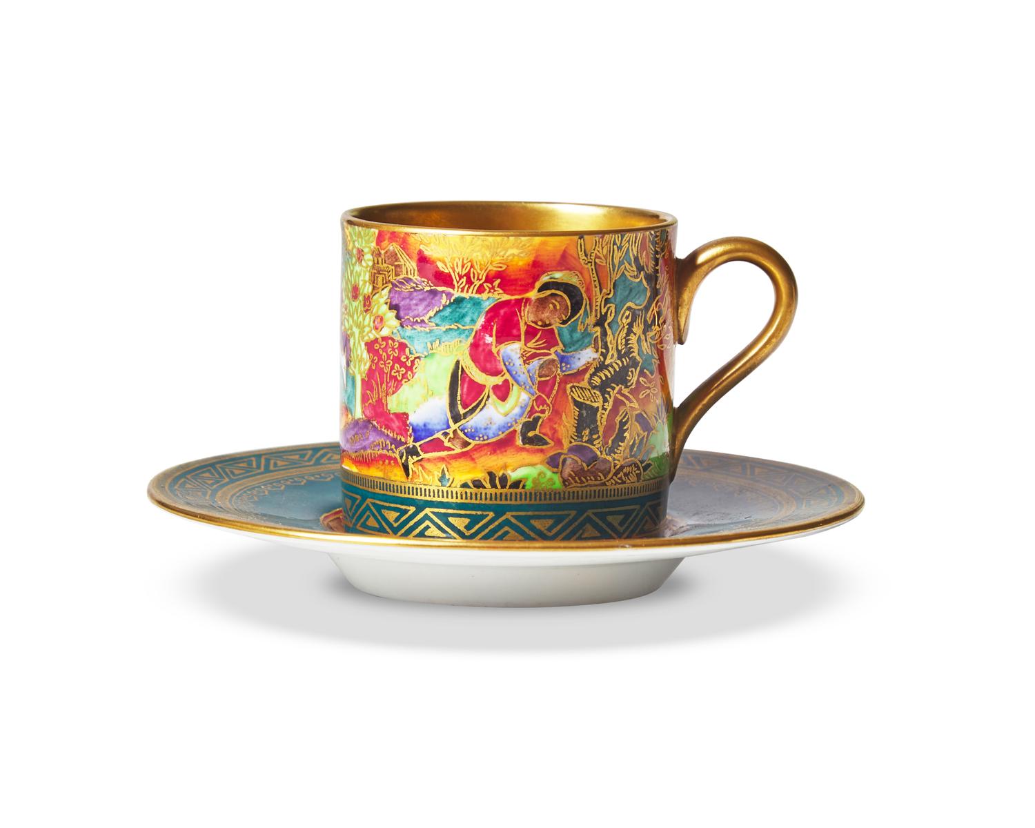 A Wedgwood Fairyland Lustre 'Nizami' Can Cup and Saucer
