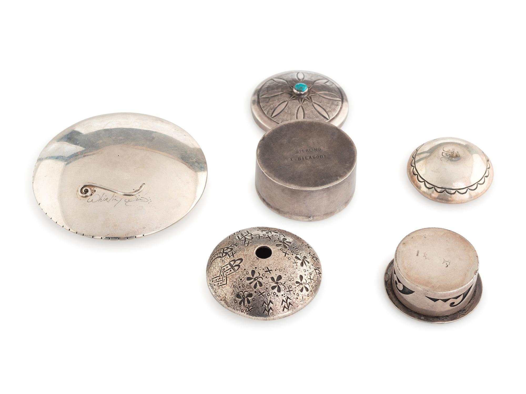 Zuni, Kewa, Navajo, and Hopi Miniature Silver Boxes and Seed Jars