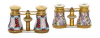 Two Pairs of French Enameled Opera Glasses, Width of first 3 7/8 inches.