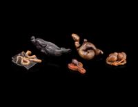 Five Japanese Carved Wood Netsuke