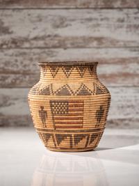 Apache Polychrome Basket, with American Flags