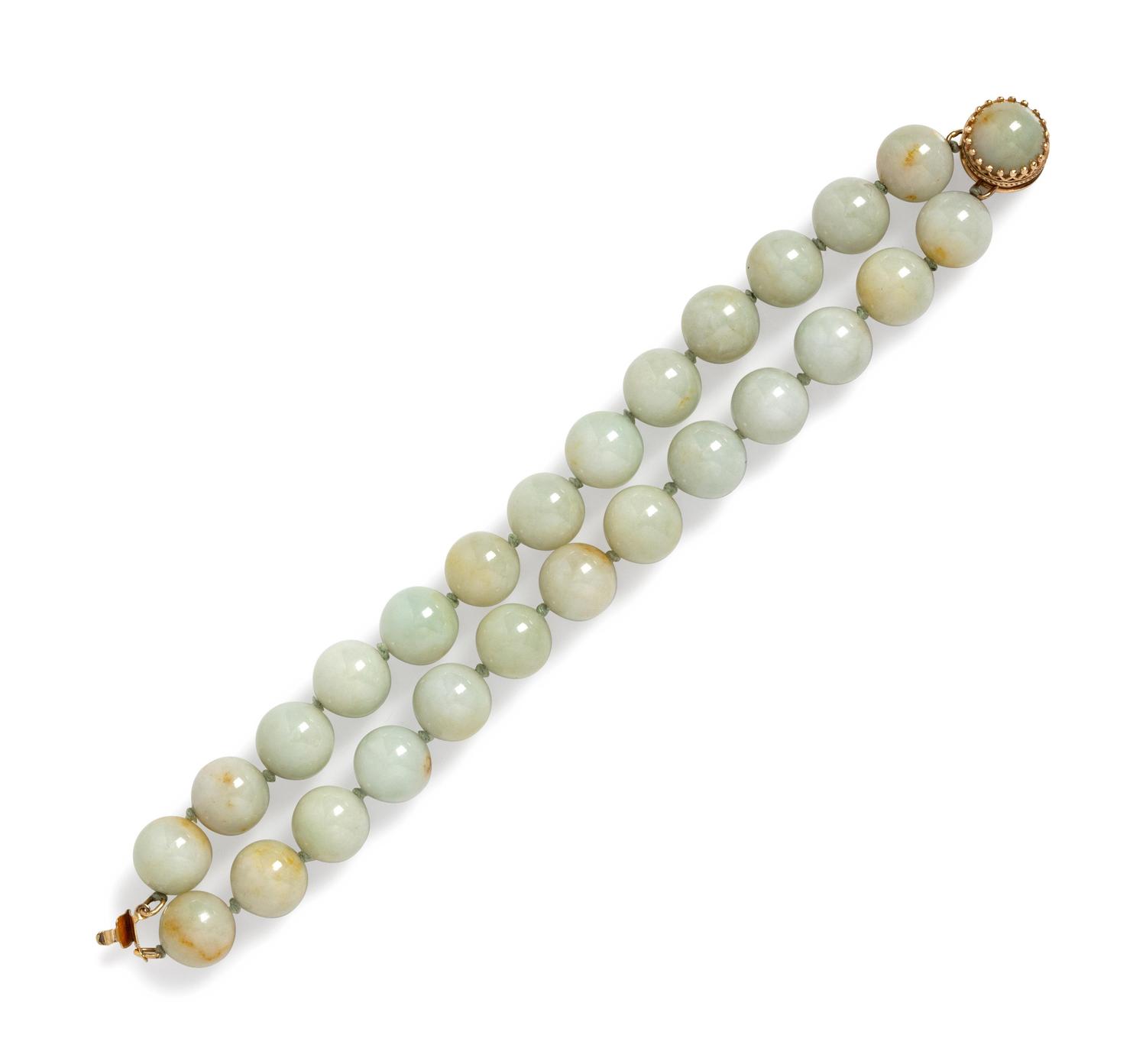 A 14 Karat Yellow Gold and Jade Demi-Parure,