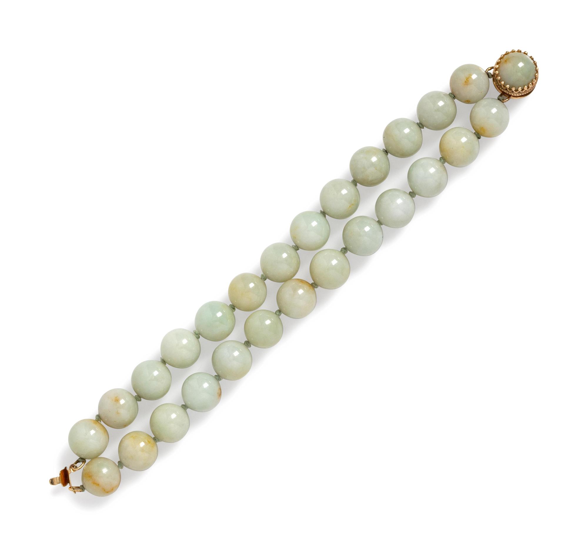A 14 Karat Yellow Gold and Jade Demi-Parure,