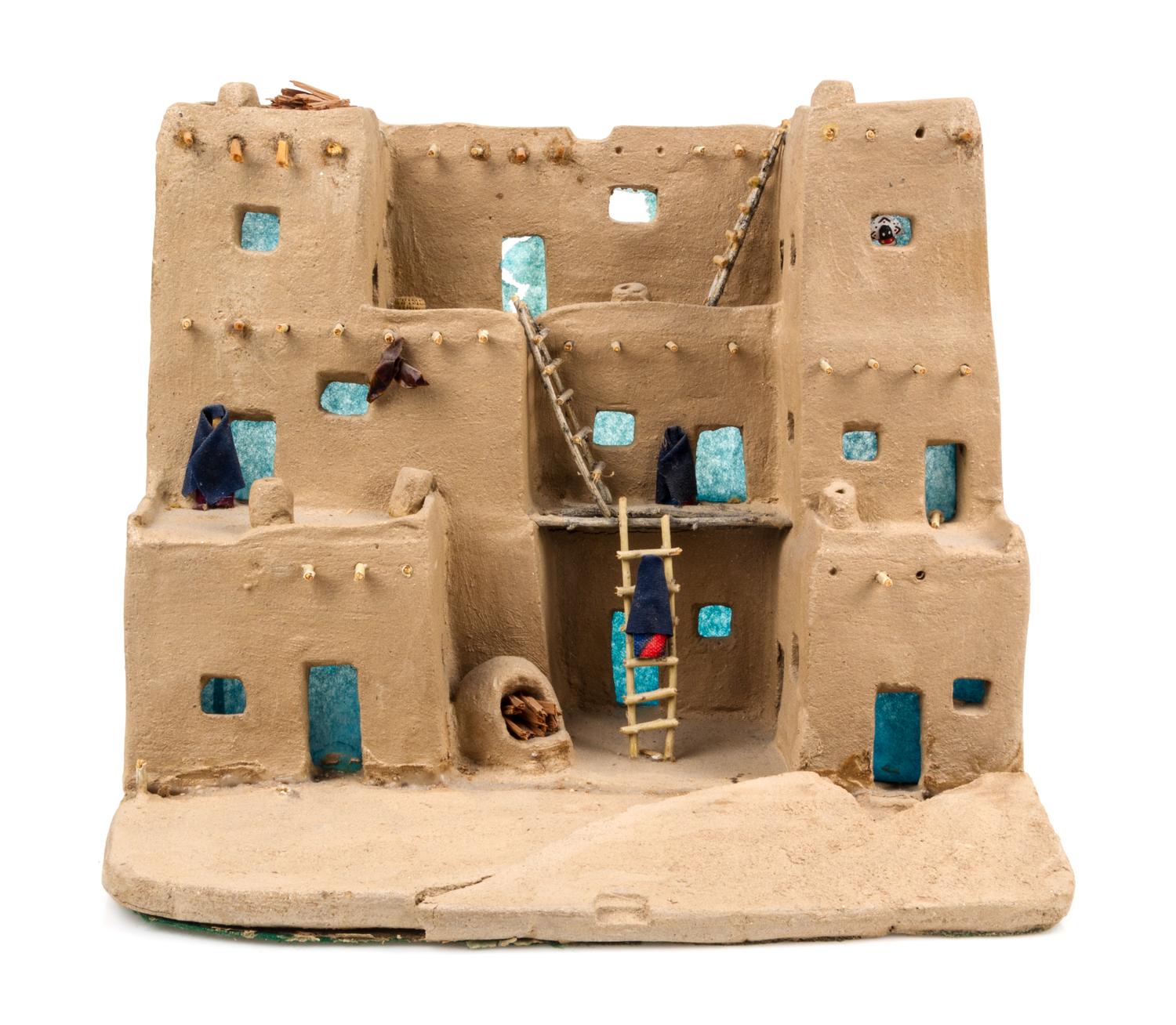 Two Models of Adobe Dwellings Height of tallest 7 3/4 inches.