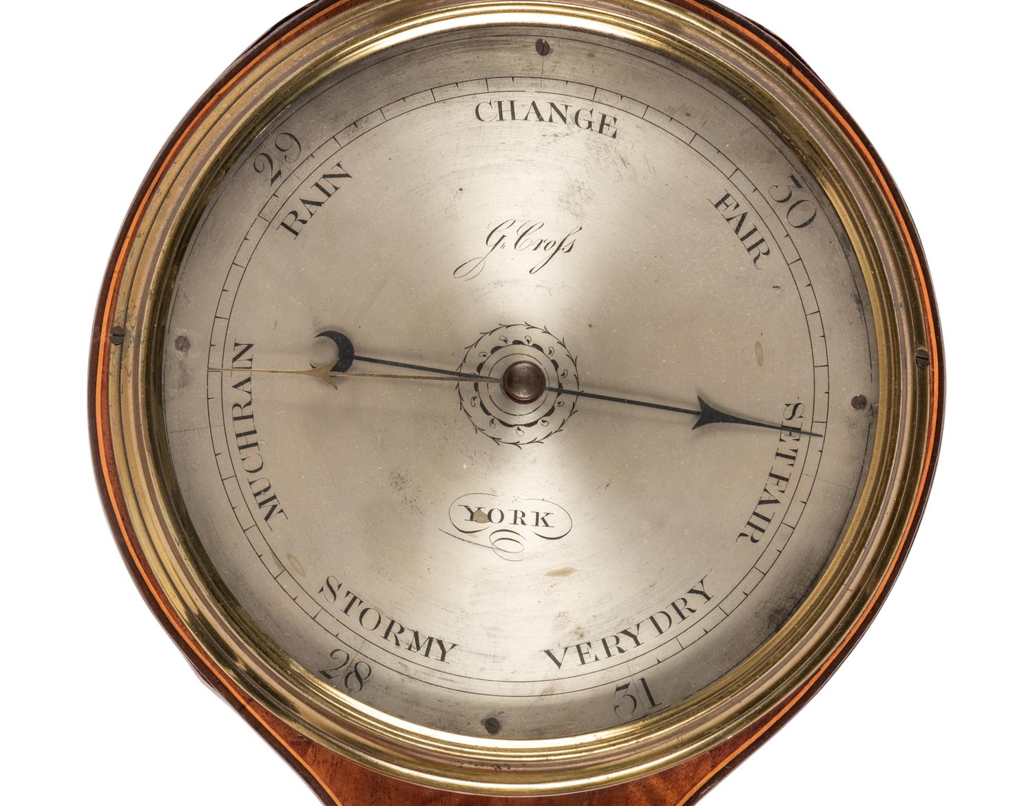 A Regency Mahogany Marquetry Wheel Barometer