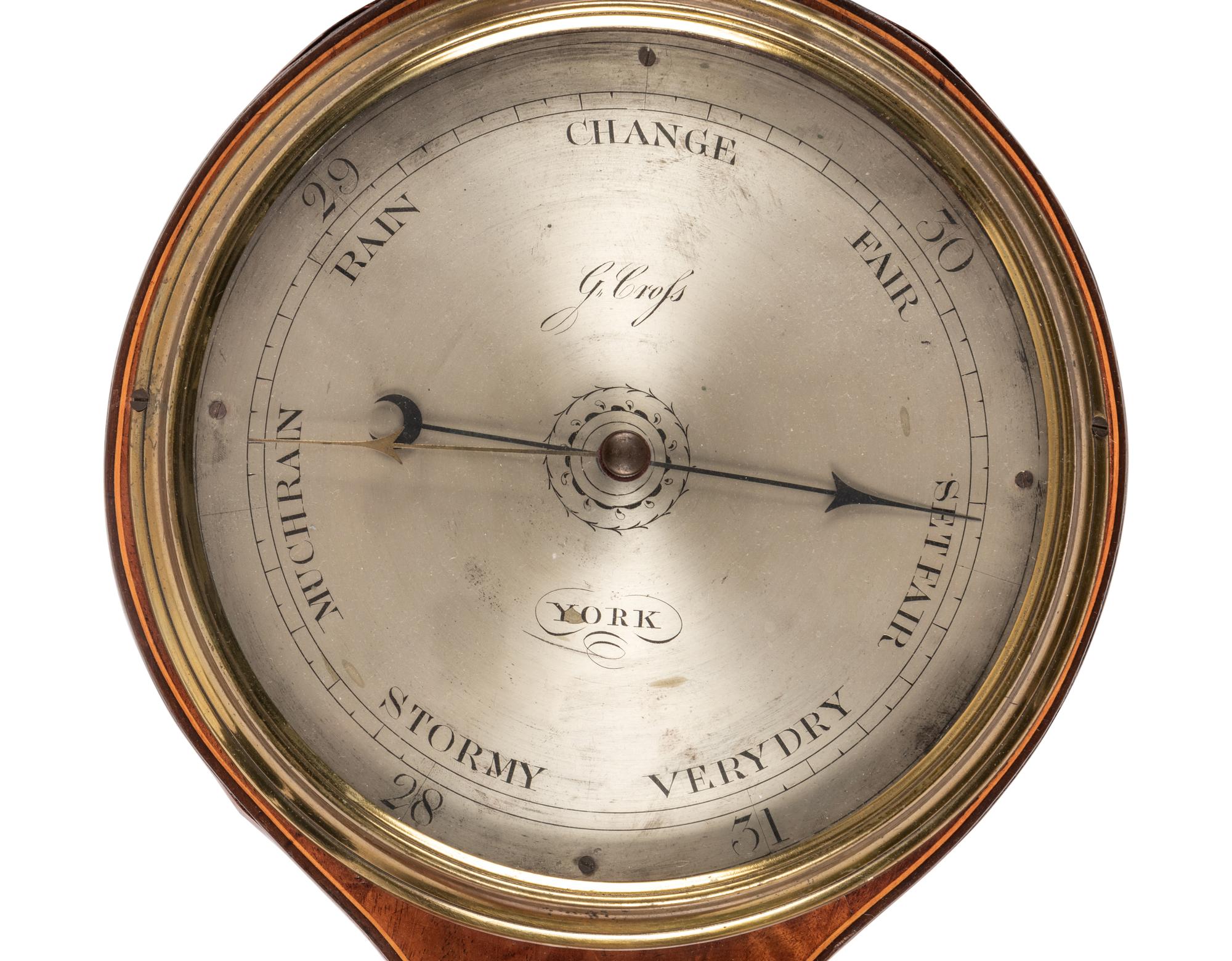 A Regency Mahogany Marquetry Wheel Barometer