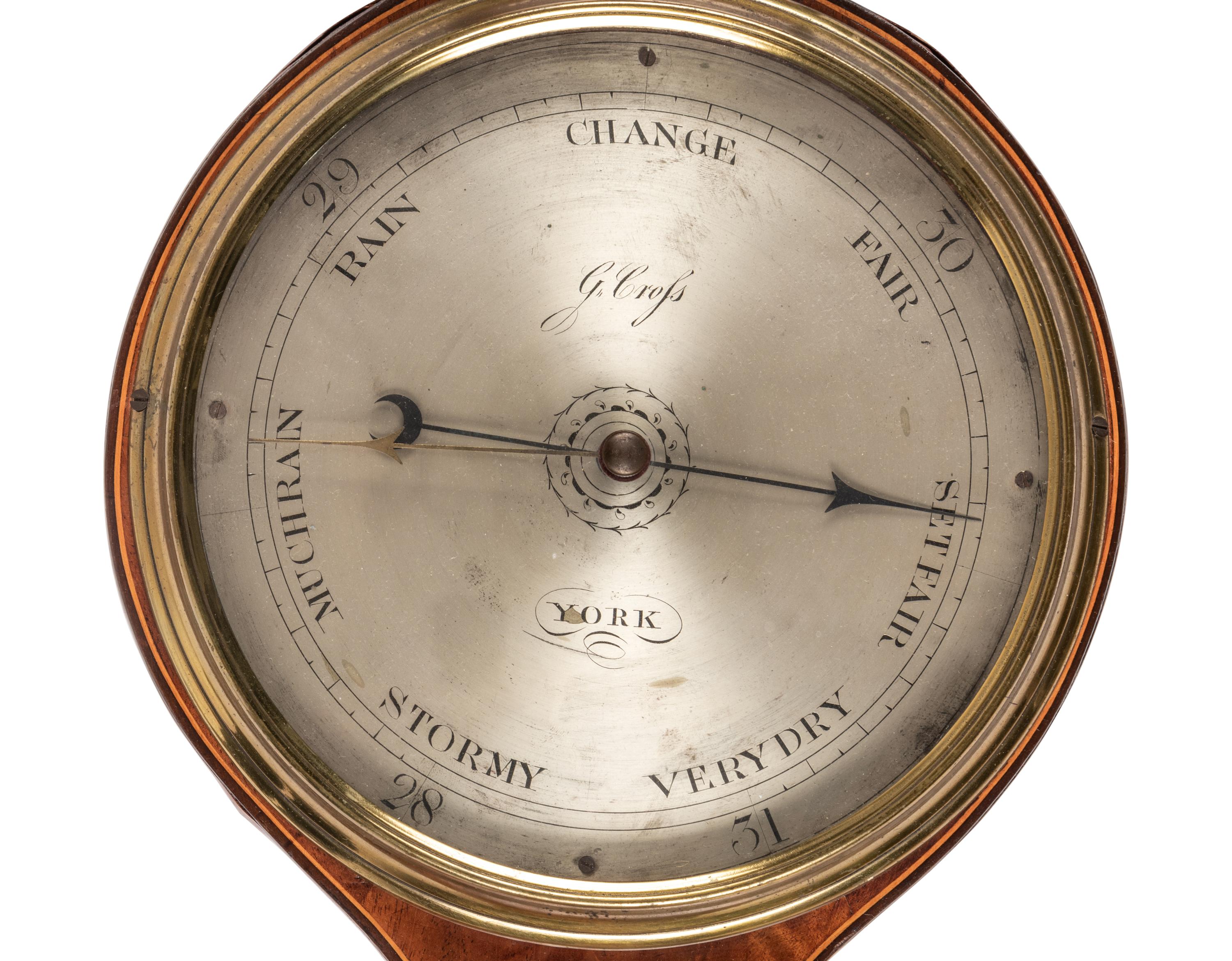 A Regency Mahogany Marquetry Wheel Barometer