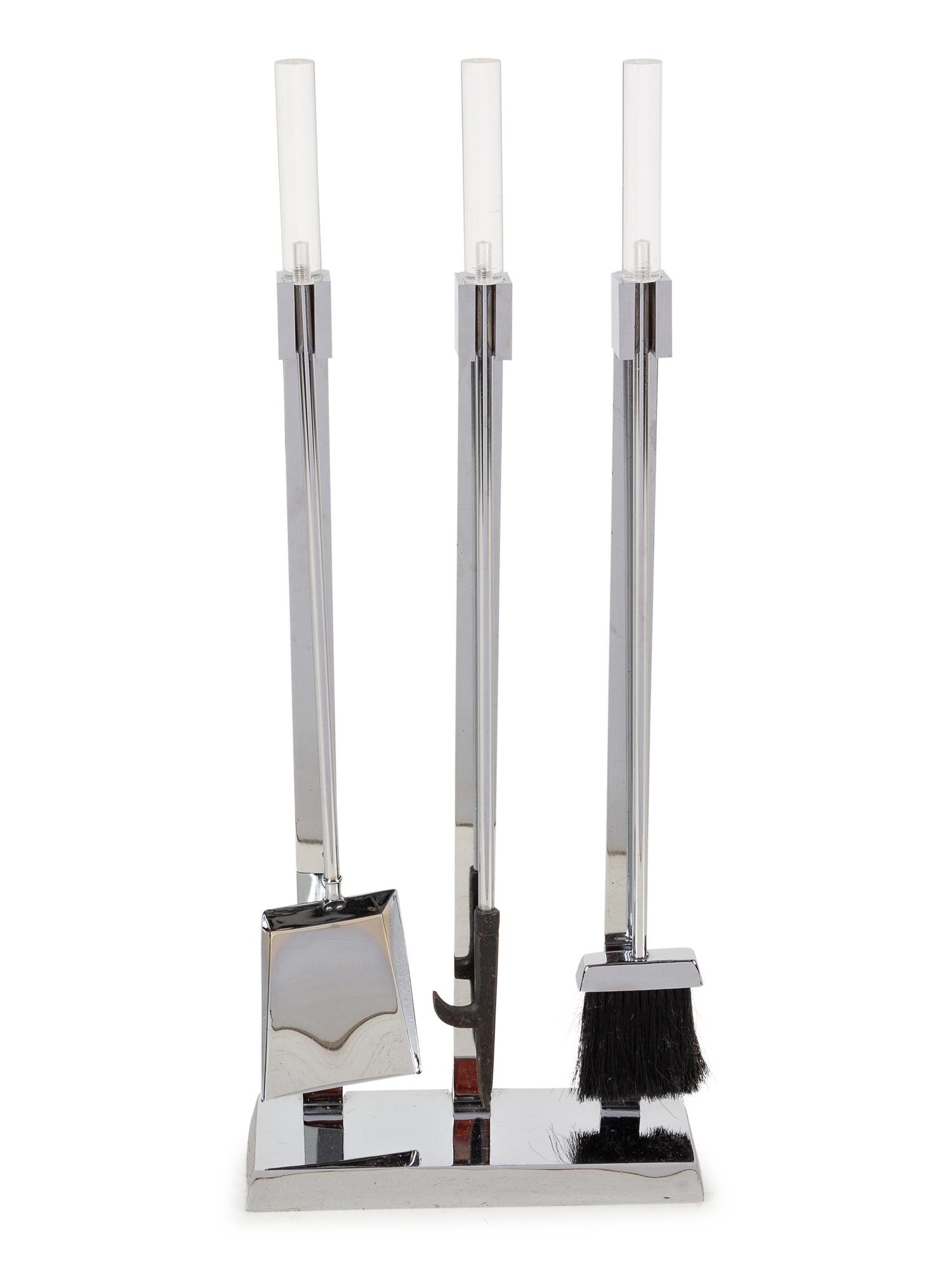A Set of Lucite and Chrome Fireplace Tools