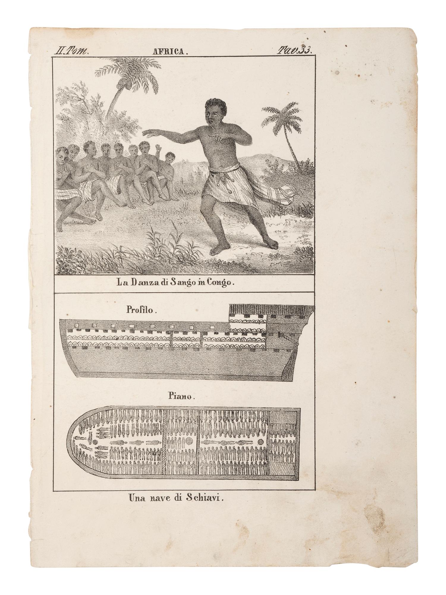 [ENSLAVEMENT & ABOLITION]. A group of 3 prints related to the Atlantic slave trade, including plans for two forts along Africa's west coast.