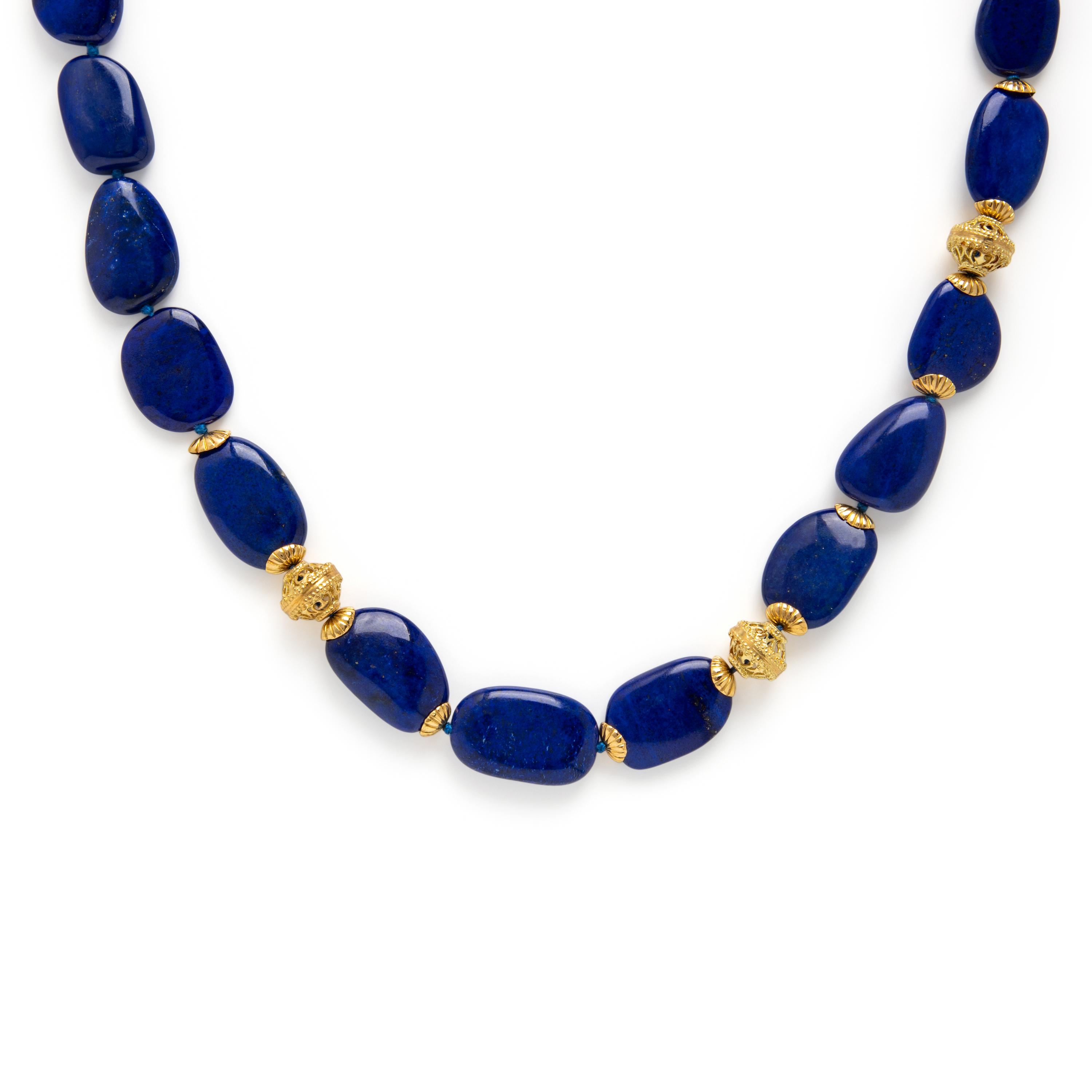 Seaman Schepps, Pair of Lapis Lazuli and Yellow Gold Convertible Necklaces