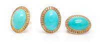 A Yellow Gold and Turquoise Demi Parure, 28.00 dwts.