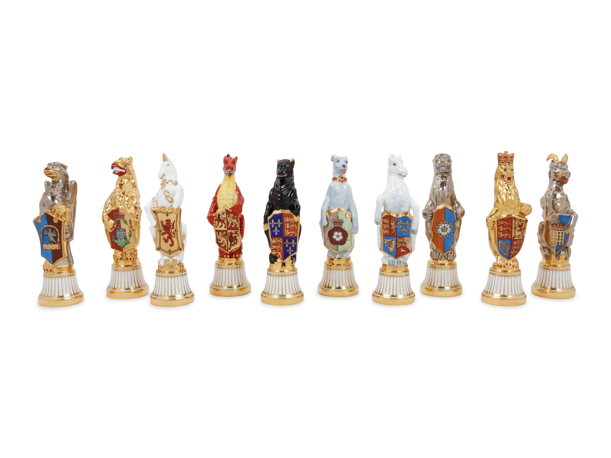 A Set of Ten Minton Porcelain Queen's Beasts Figures
