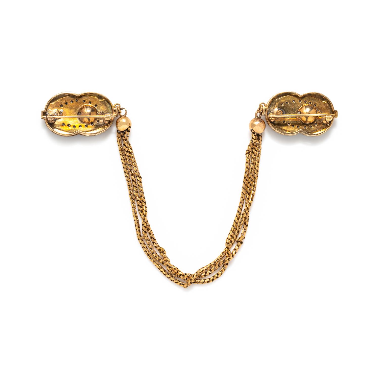 ANTIQUE, ENAMEL AND DIAMOND BANGLE AND CLOAK CLASP