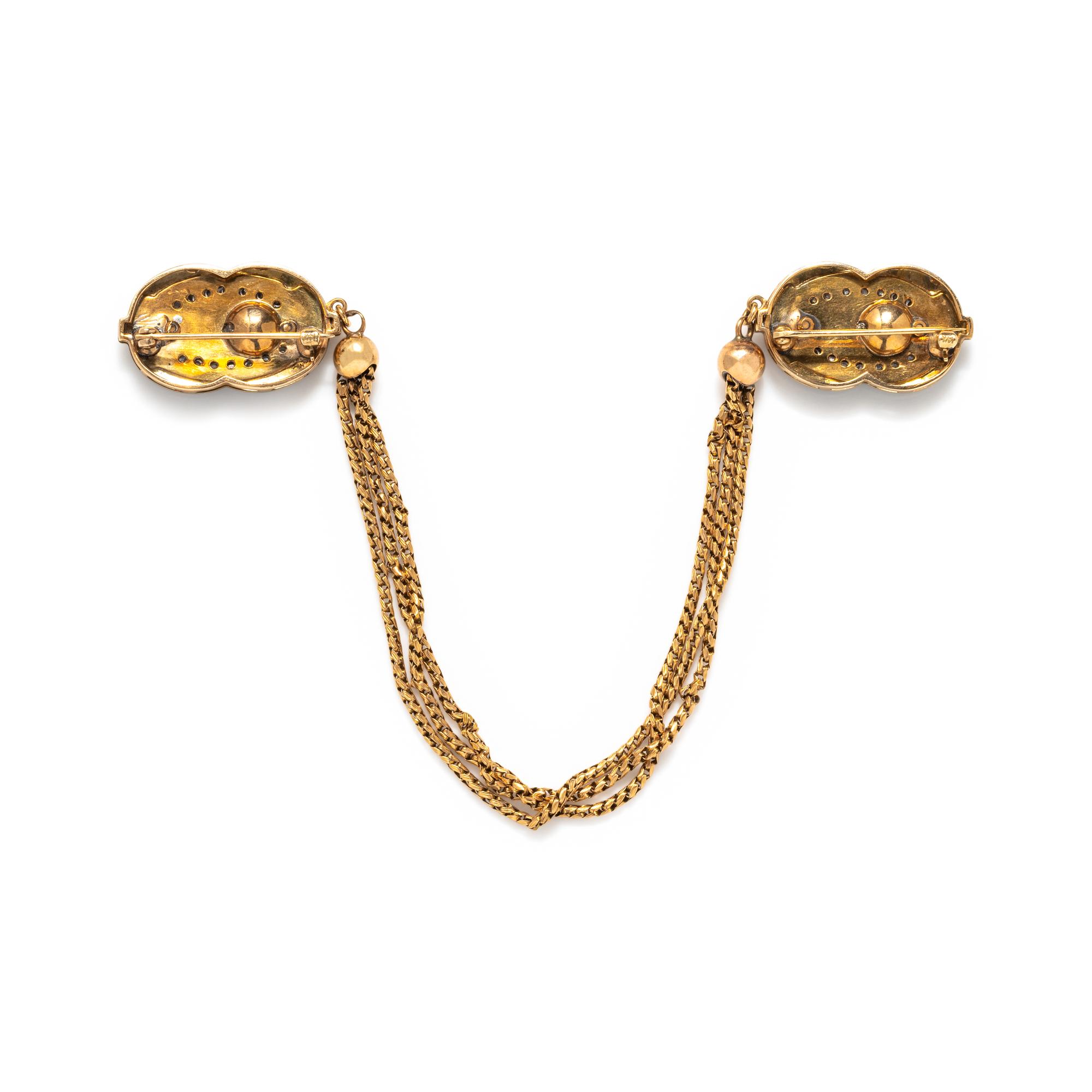 ANTIQUE, ENAMEL AND DIAMOND BANGLE AND CLOAK CLASP