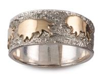 Southwestern Tufa Cast Silver Buffalo Bolo Tie, Belt Buckle, and Ring, with 14K Gold Accents