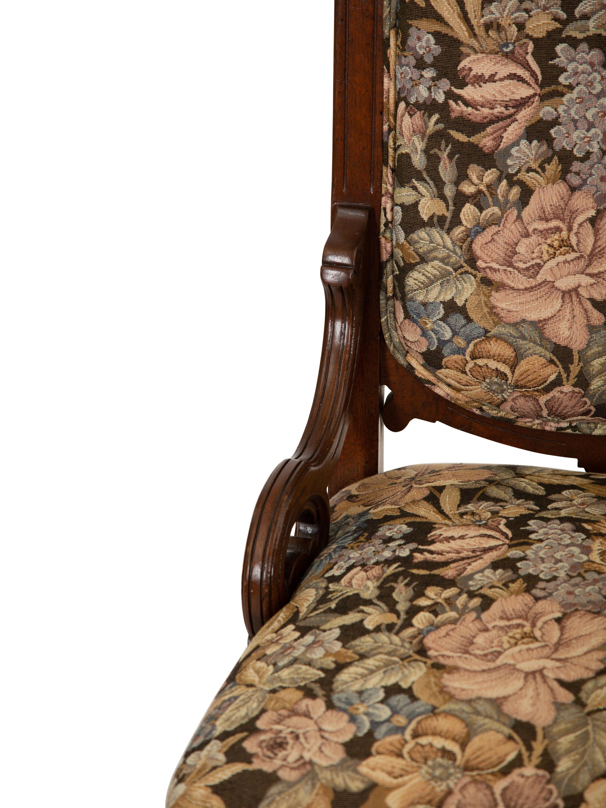 Two American Carved Mahogany Upholstered Chairs