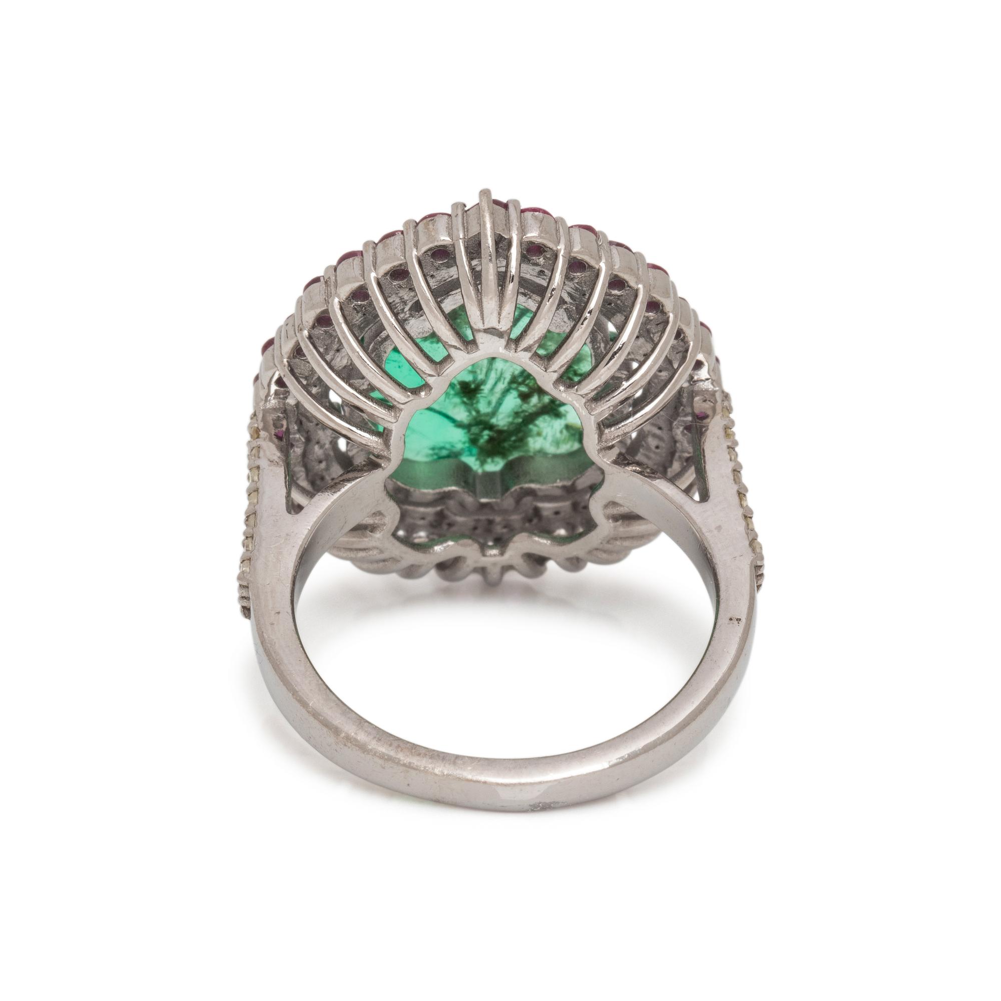 EMERALD, RUBY AND DIAMOND RING