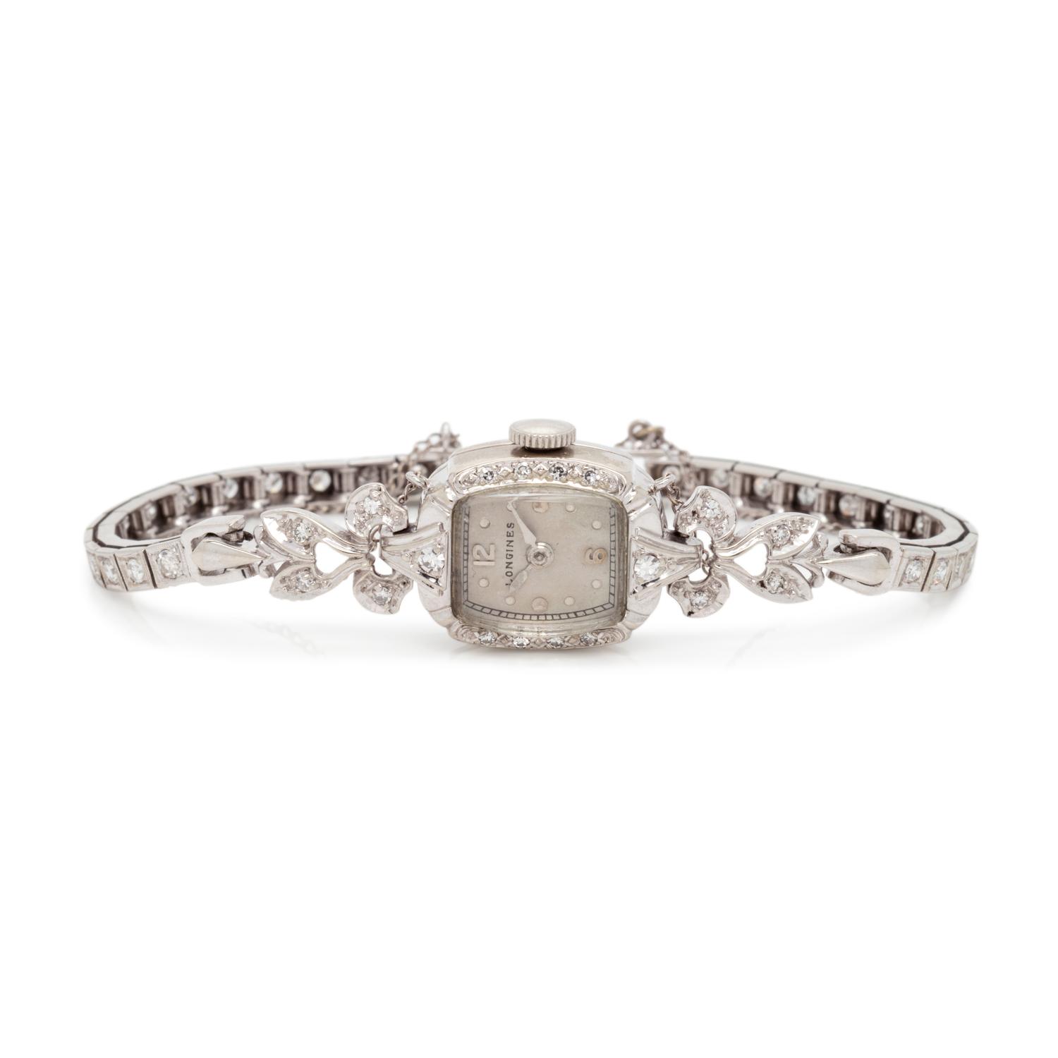 LONGINES, 14K WHITE GOLD AND DIAMOND WRISTWATCH
