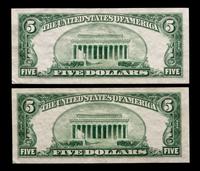 A Two United States Series 1953A $5 Silver Certificates