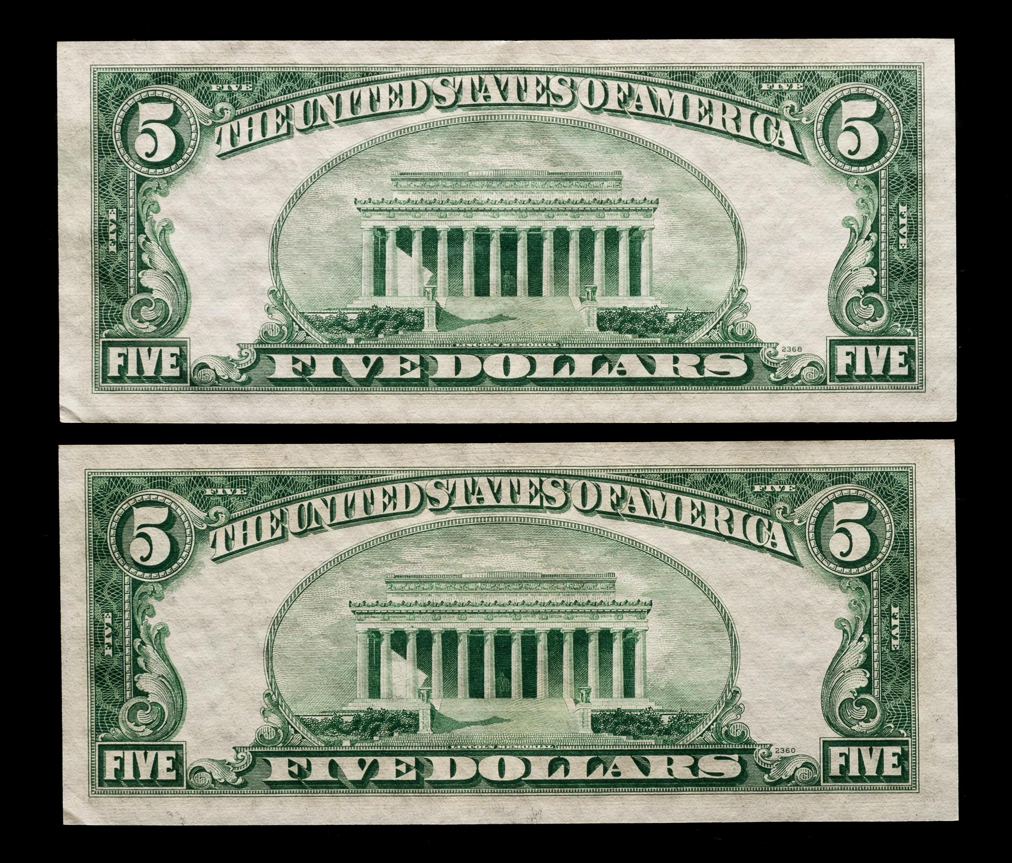 A Two United States Series 1953A $5 Silver Certificates