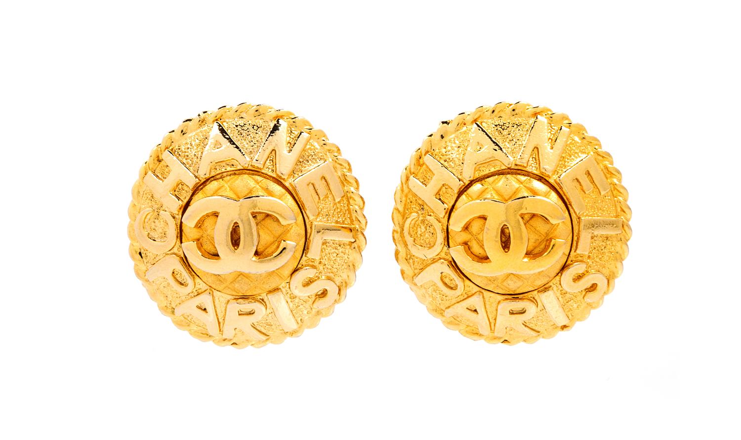 A Pair of Goldtone Chanel Earclips, 1.25" diameter.