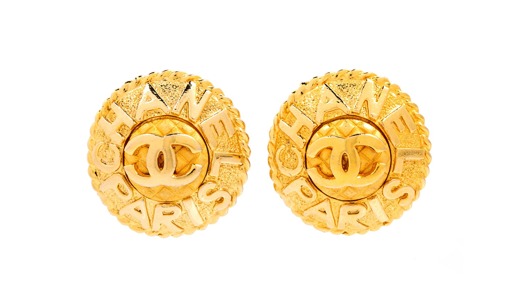A Pair of Goldtone Chanel Earclips, 1.25" diameter.
