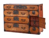 A Japanese Pressed Metal Mounted Tansu Chest