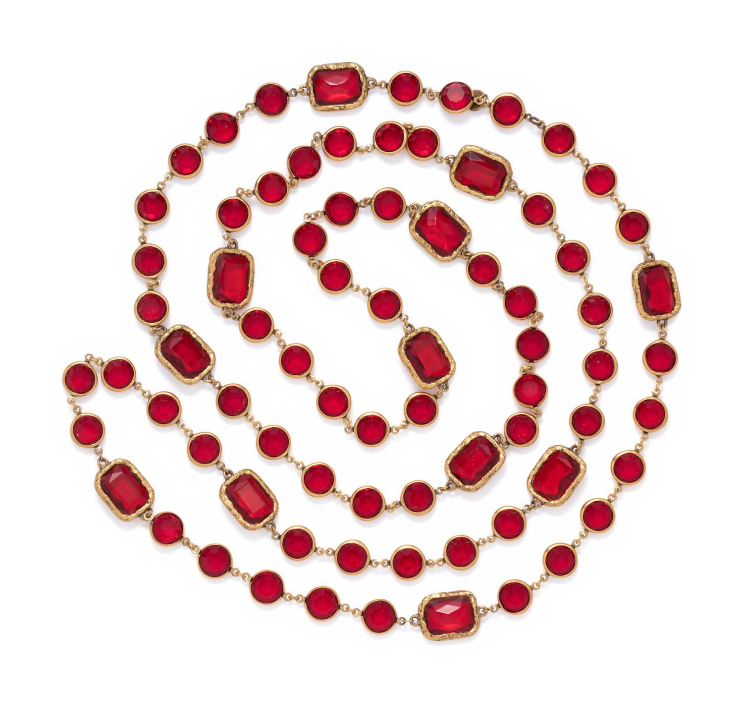 Chanel Red Crystal Chiclet Sautoir, 1981