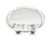 A Georg Jensen Silver Creamer and Sugar with Tray