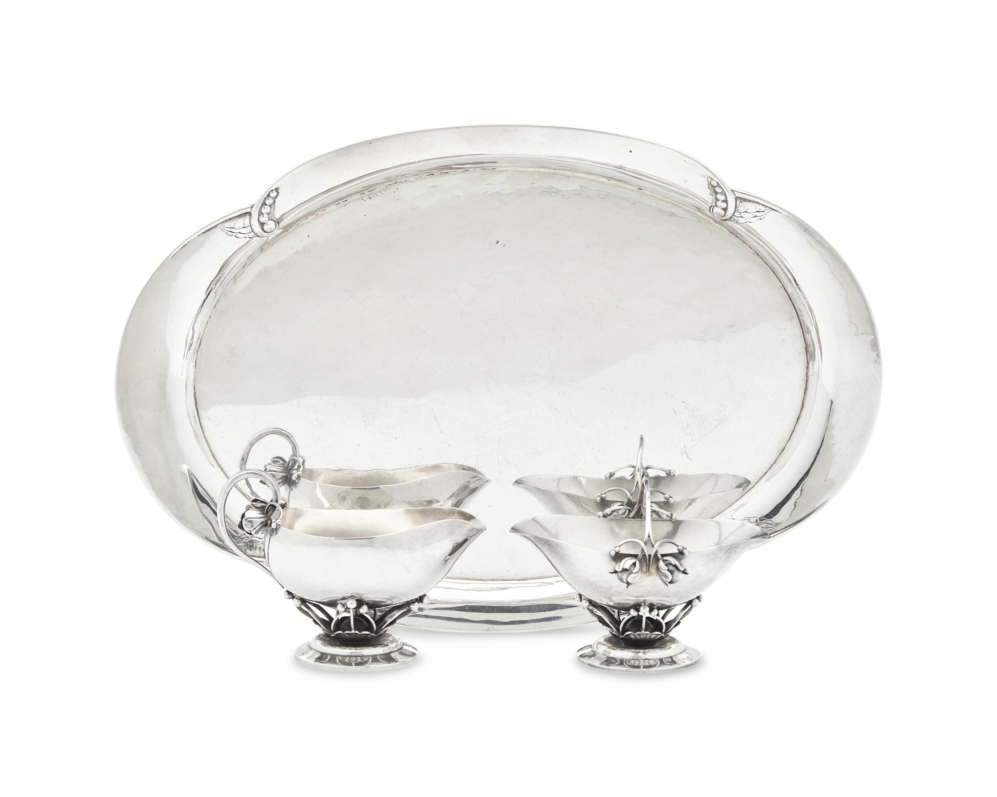 A Georg Jensen Silver Creamer and Sugar with Tray
