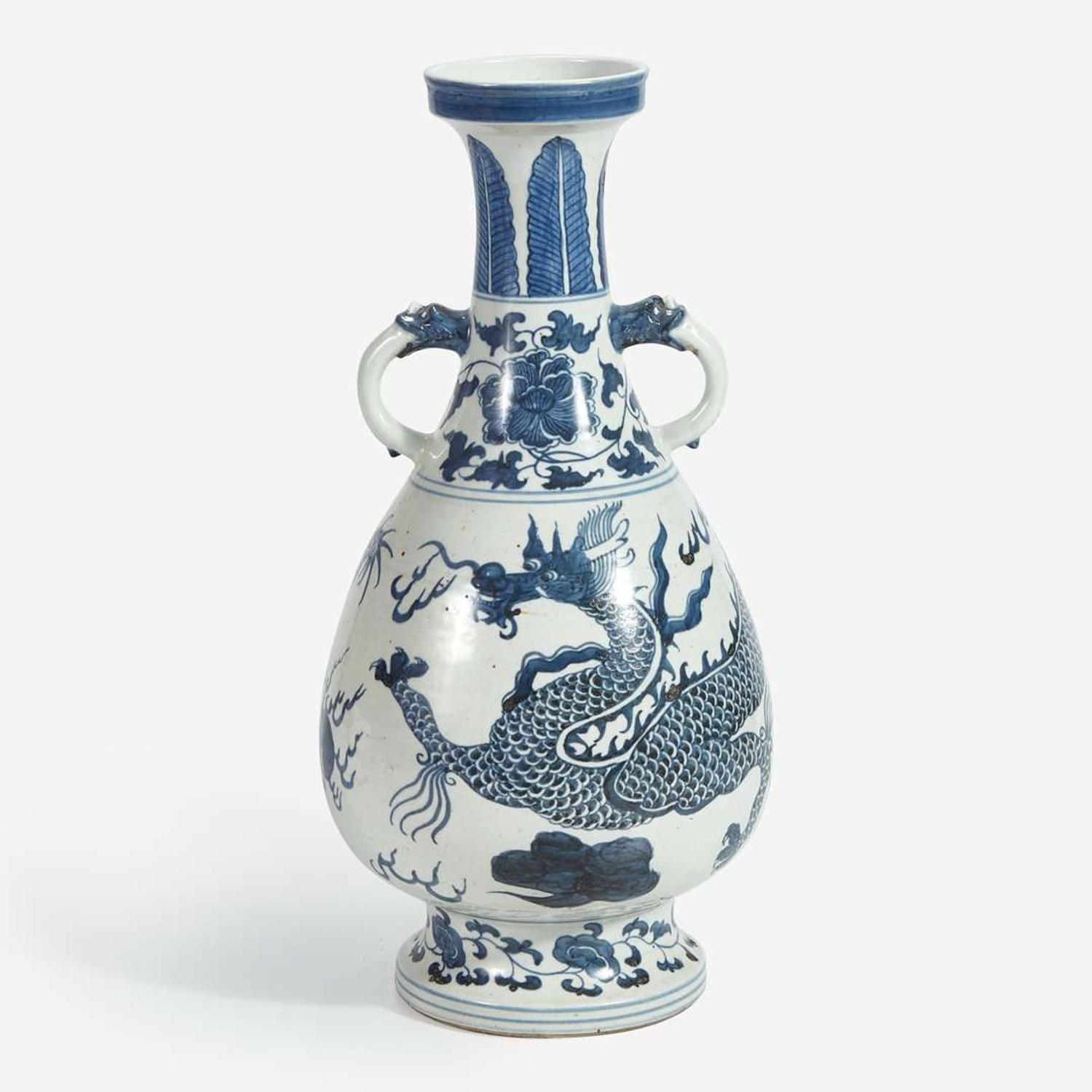 A Chinese blue and white porcelain "Dragon" baluster vase