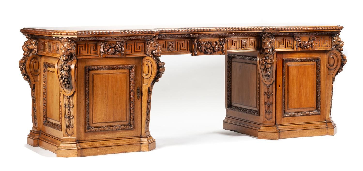 A George III Carved Mahogany Sideboard Height 36 x width 100 x depth 33 1/2 inches. — 19TH CENTURY